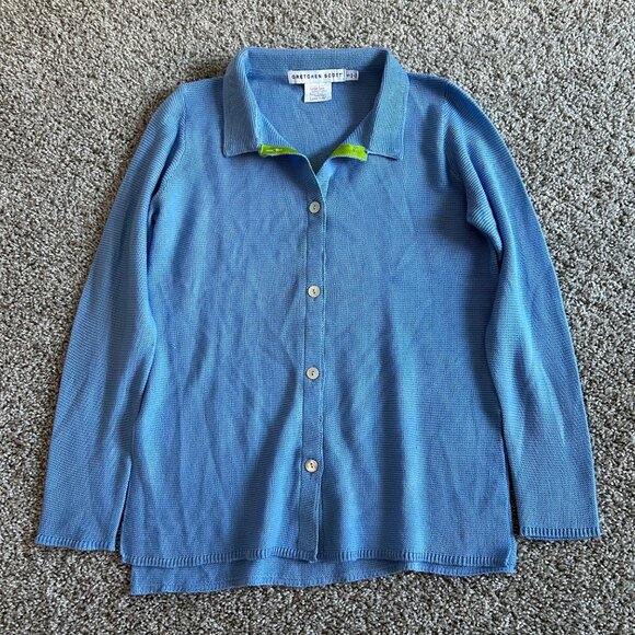 Gretchen Scott Womens Sz Small Blue Button-Up Lightweight Sweater - Picture 2 of 9